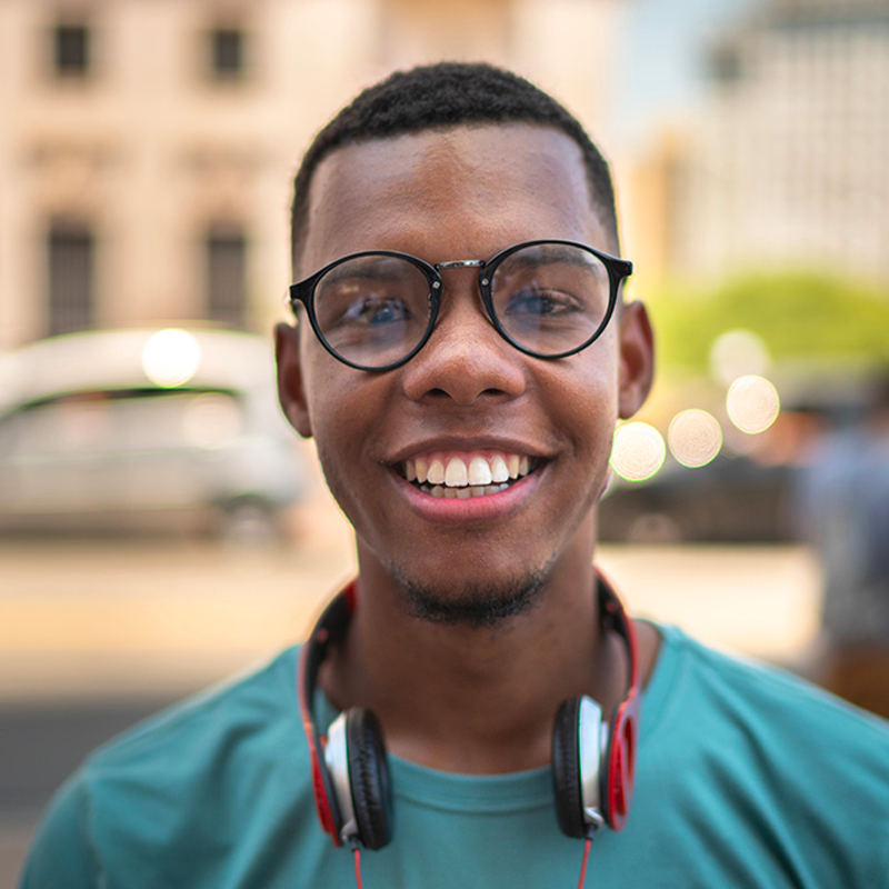Male student with headphones